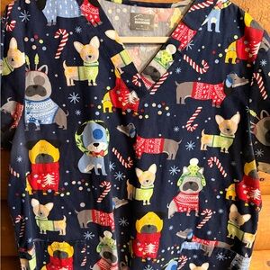 Christmas Dog Scrub Top XL